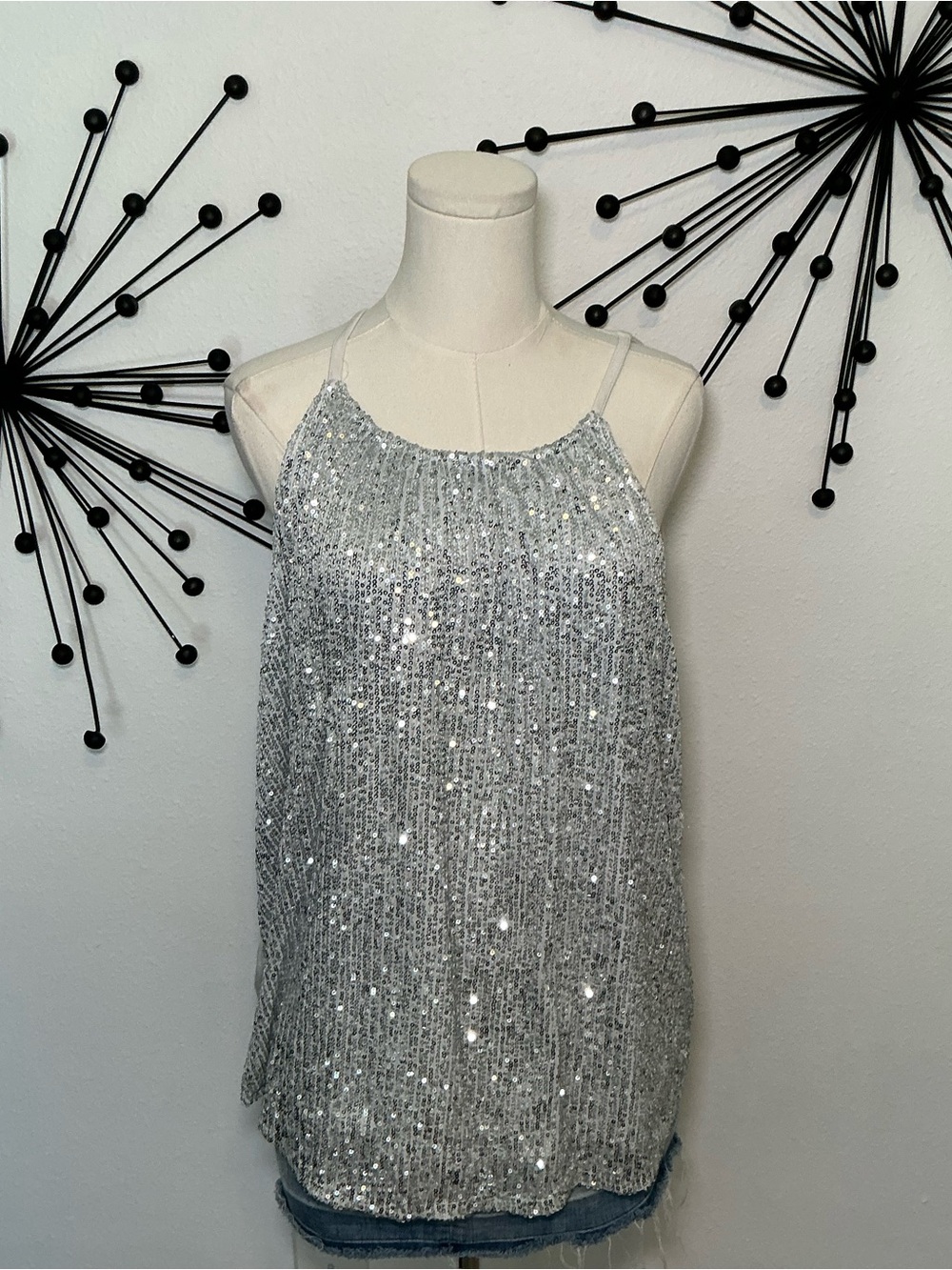 Maurices Silver Sequin Tank Top 1X Sleeveless Sparkly Blouse